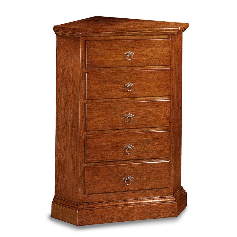 Mobile angolo in legno 5 cassetti arte povera tinta noce l.54 x 54 h.100 (5008) - Mobili 2G