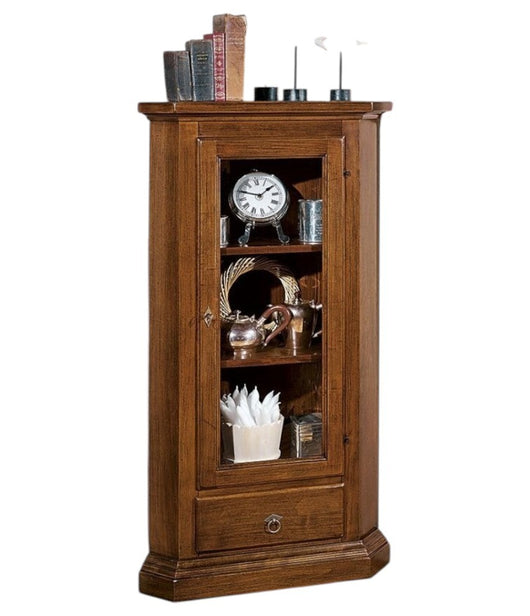 Mobile angolo in legno 1 porta 1 cassetto arte povera tinta noce l.50 x 50 h.130 (724) - Mobili 2G