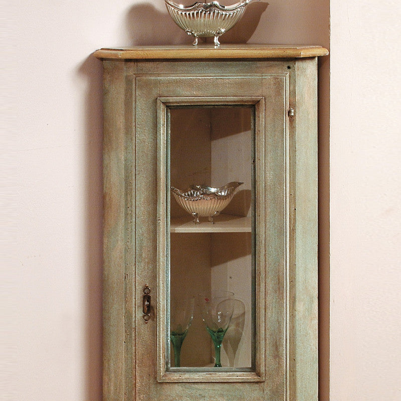 Mobile angolo in legno 1 porta 3 ripiani arte povera laccato verde 49x31x116 (1333) - Mobili 2G