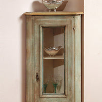 Mobile angolo in legno 1 porta 3 ripiani arte povera laccato verde 49x31x116 (1333) - Mobili 2G