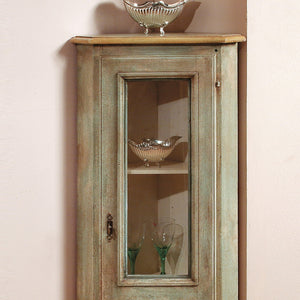 Mobile angolo in legno 1 porta 3 ripiani arte povera laccato verde 49x31x116 (1333) - Mobili 2G