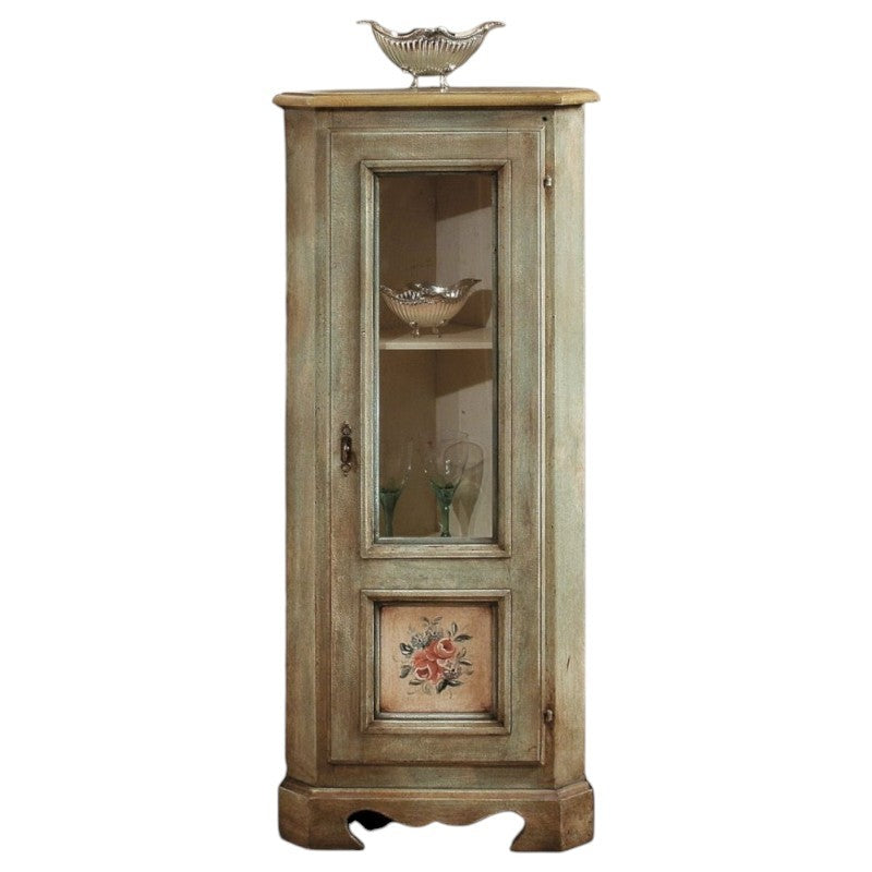 Mobile angolo in legno 1 porta 3 ripiani arte povera laccato verde 49x31x116 (1333) - Mobili 2G