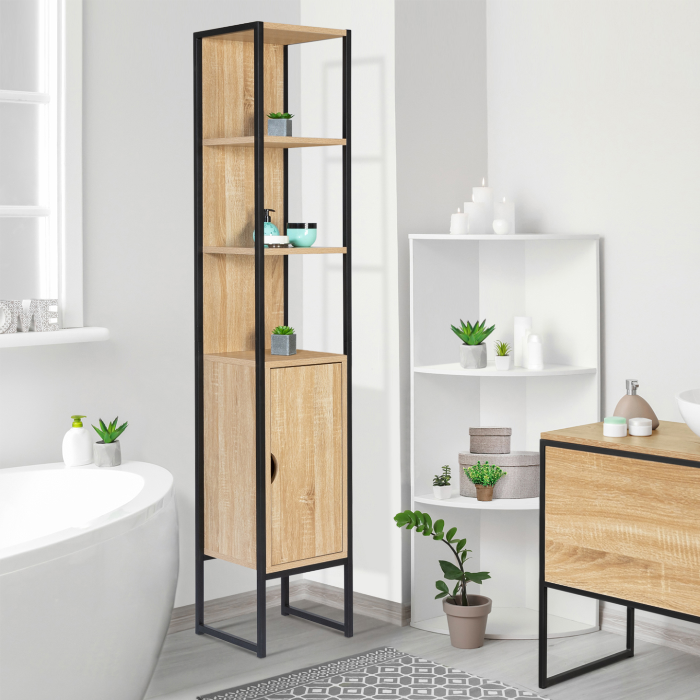 IDMarket - Mobili bagno su piedi colonna a 1 anta dal design industriale DETROIT