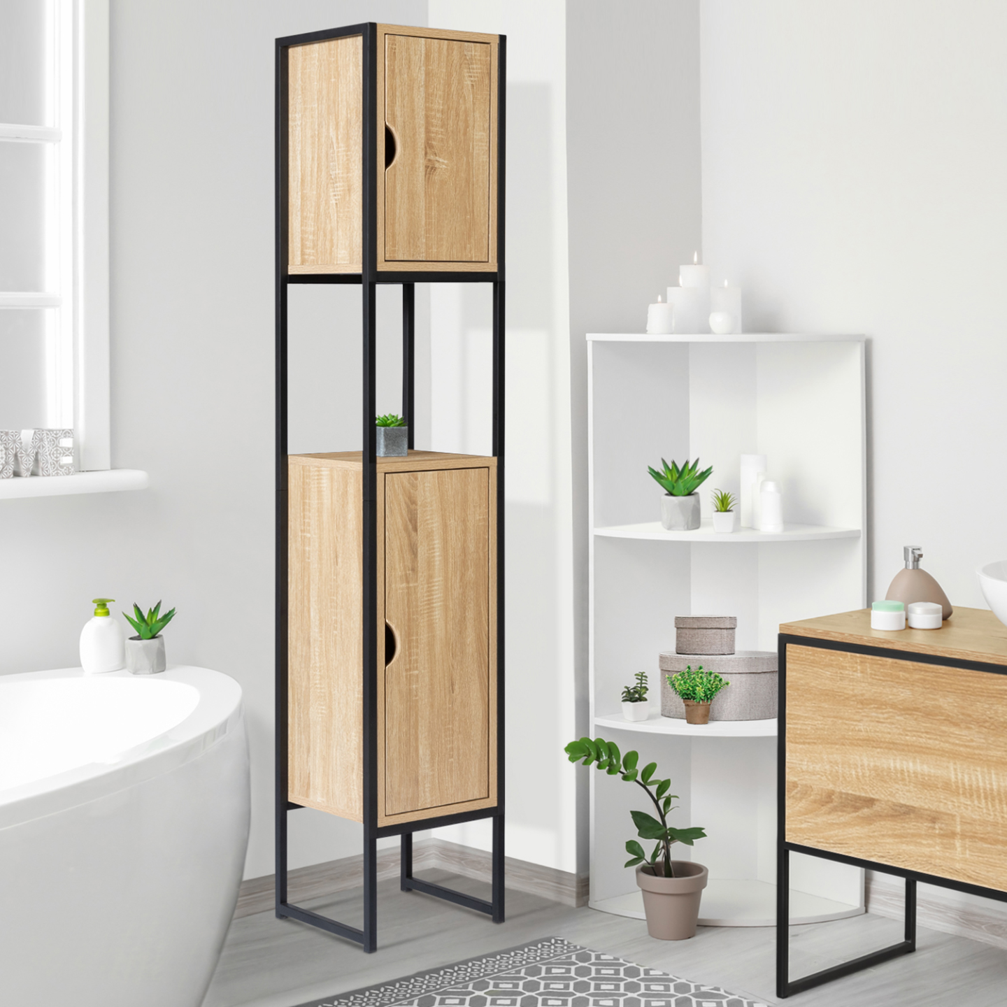 IDMarket - Mobili bagno su piedi colonna a 2 ante dal design industriale DETROIT