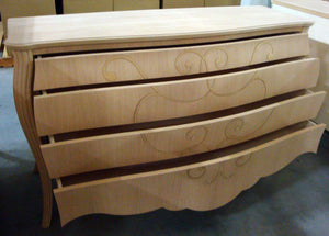 Como' in legno bombato 4 cassetti grezzo l.135 p.60 h.98 (056) - Mobili 2G