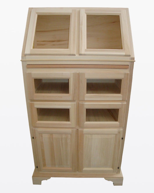 Dispensa legno 4 cassetti e 2 ante ribalta grezza l.82 p.44 h.153 (2138) - Mobili 2G