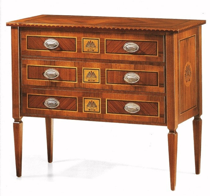 Como' intarsiato in legno 3 cassetti grezzo l.100 p.45 h.87