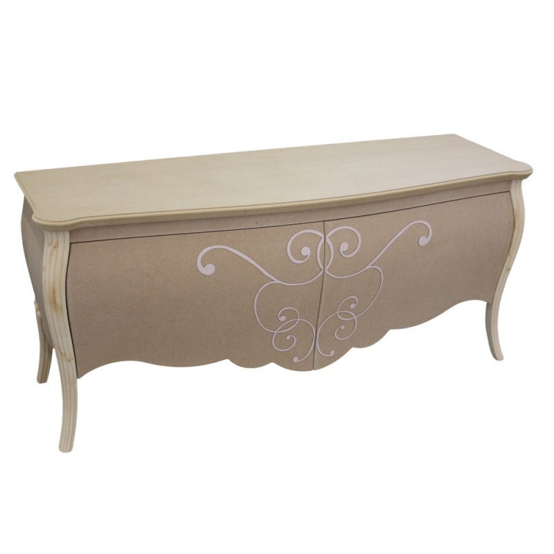 Porta tv in legno bombato 2 cassetti grezzo l.150 p.50 h.66 (004) - Mobili 2G