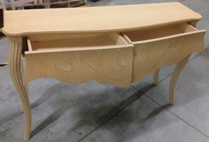 Consolle in legno bombata 2 cassetti grezza l.150 p.42 h.96 (045) - Mobili 2G