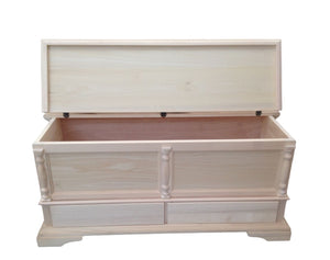 Cassapanca legno 2 cassetti con colonne grezzo 120x46x51 (5006) - Mobili 2G