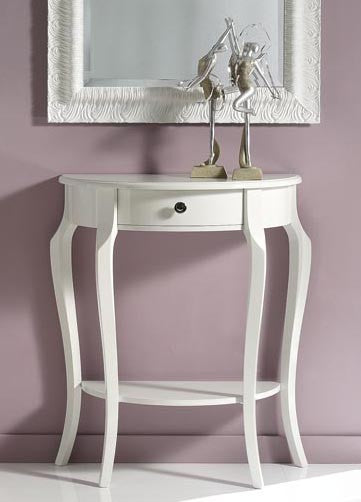 Consolle mezzaluna in legno 1 cassetto grezzo l.67 p.33 h.75 (3109) - Mobili 2G