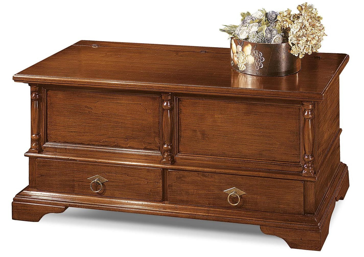 Cassapanca legno 2 cassetti con colonne grezzo 120x46x51 (5006) - Mobili 2G