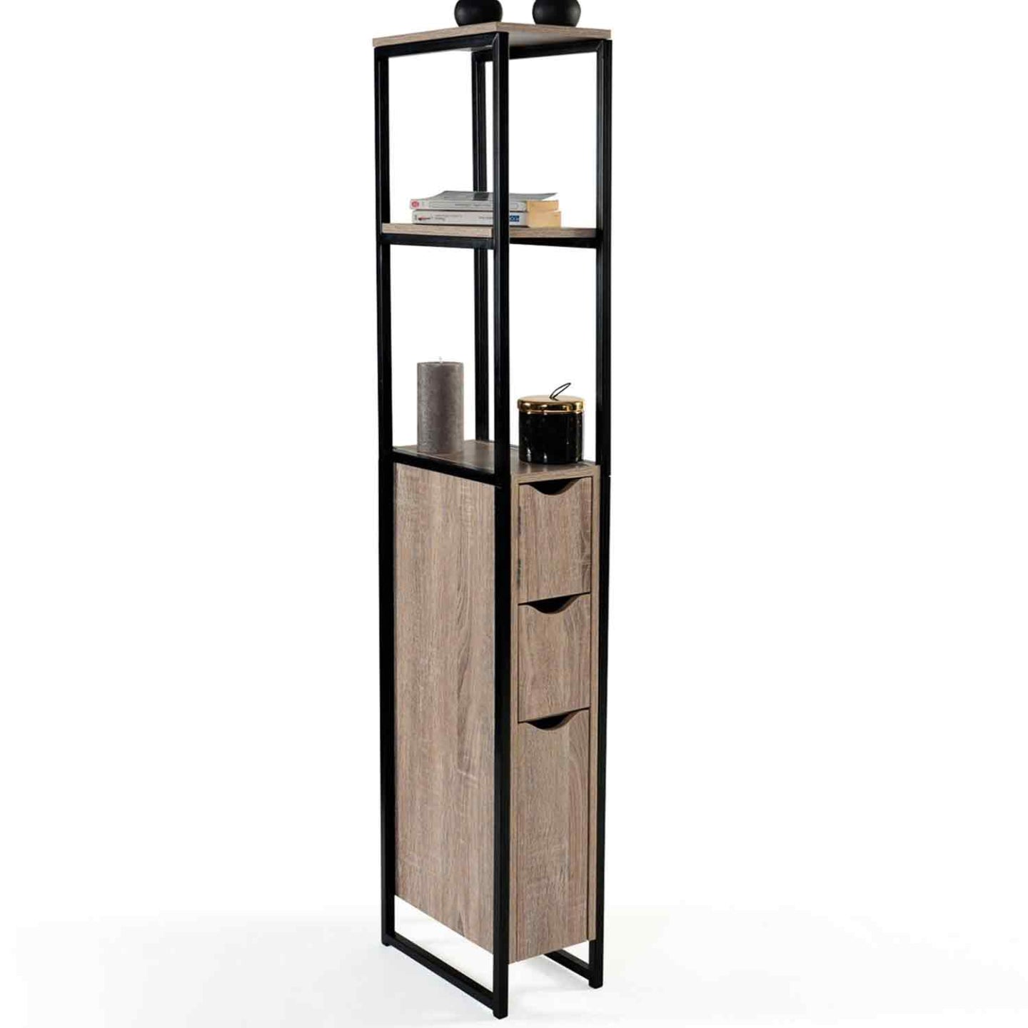 IDMarket - Mobili per WC a 3 ante con ripiani dal design industriale