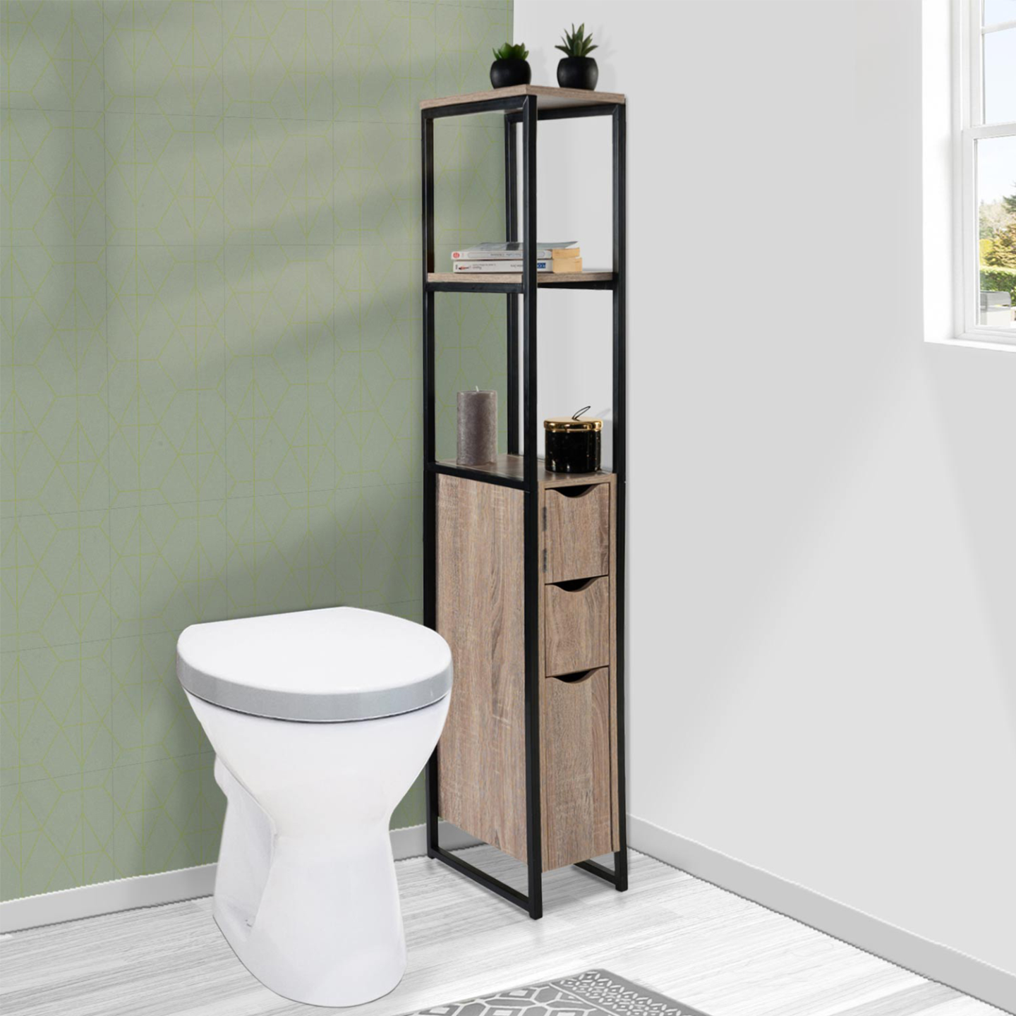 IDMarket - Mobili per WC a 3 ante con ripiani dal design industriale