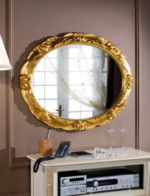 Mobili2g - specchiera in foglia oro ovale-sagomata misura : l.89 x h. 69 x p. 6