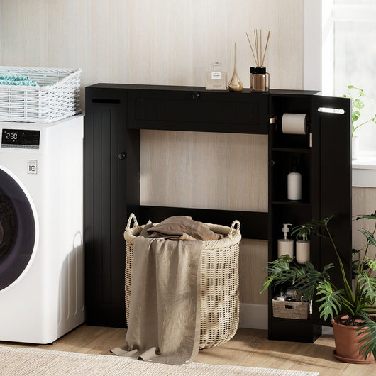 Mobile sopra il wc con ripiani regolabili portarotolo per carta igienica, Mobile per bagno salvaspazio Nero-Armadietti da bagno