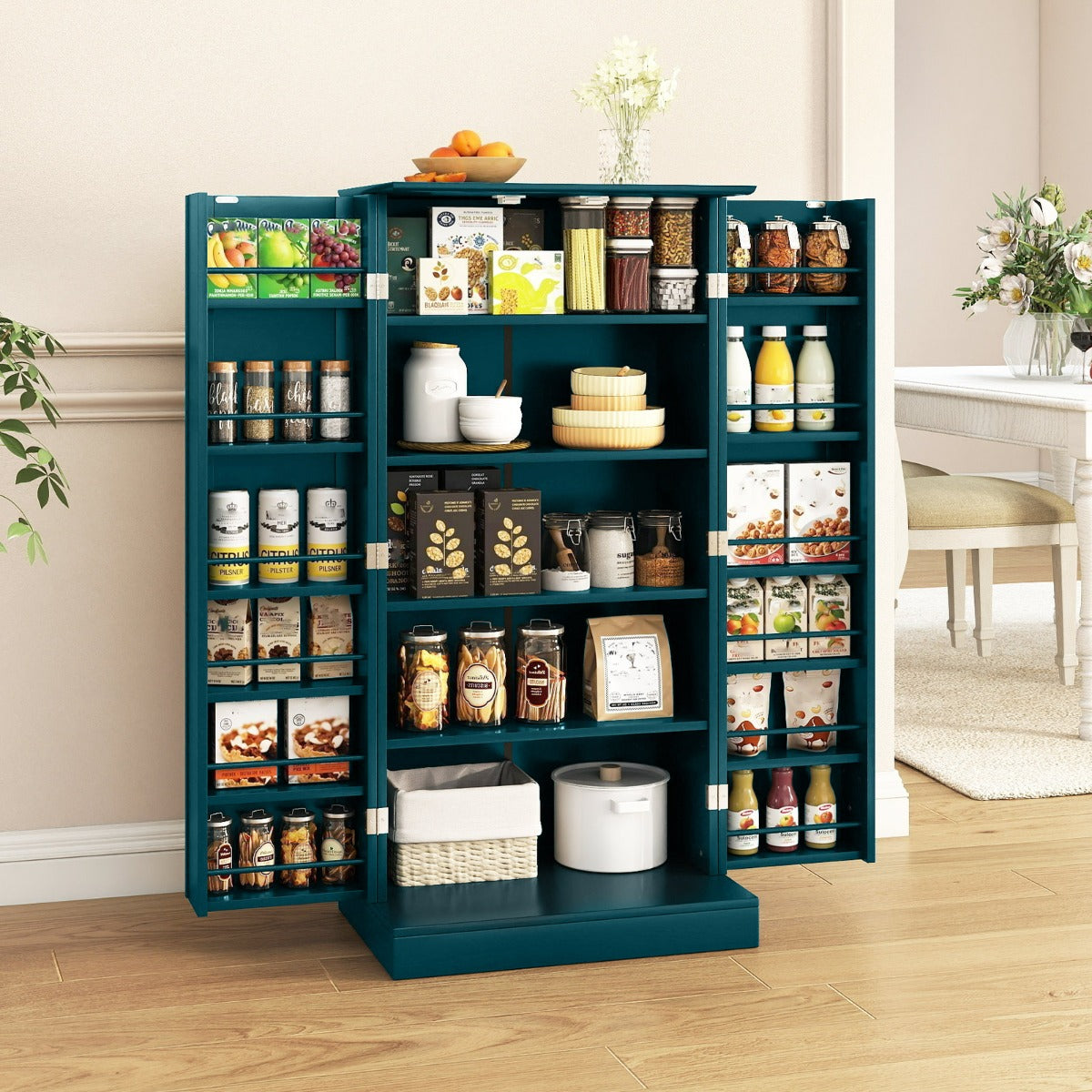 Mobile da cucina con 2 ante e dispositivi anti-ribaltamento contenitore, Mobile credenza per soggiorno Verde scuro-Credenze buffet