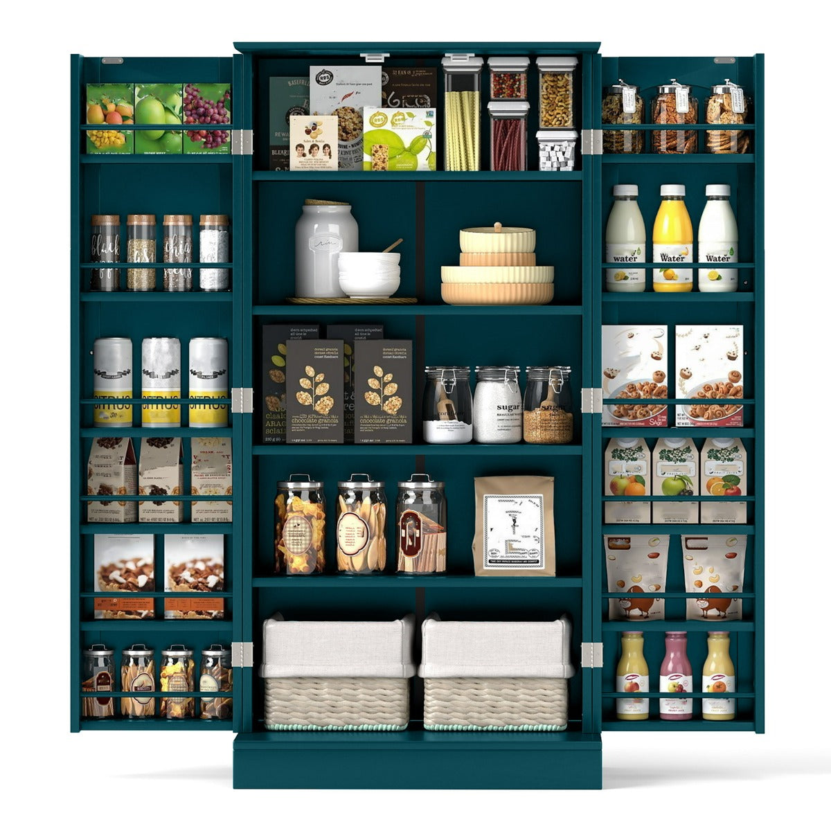 Mobile da cucina con 2 ante e dispositivi anti-ribaltamento contenitore, Mobile credenza per soggiorno Verde scuro-Credenze buffet