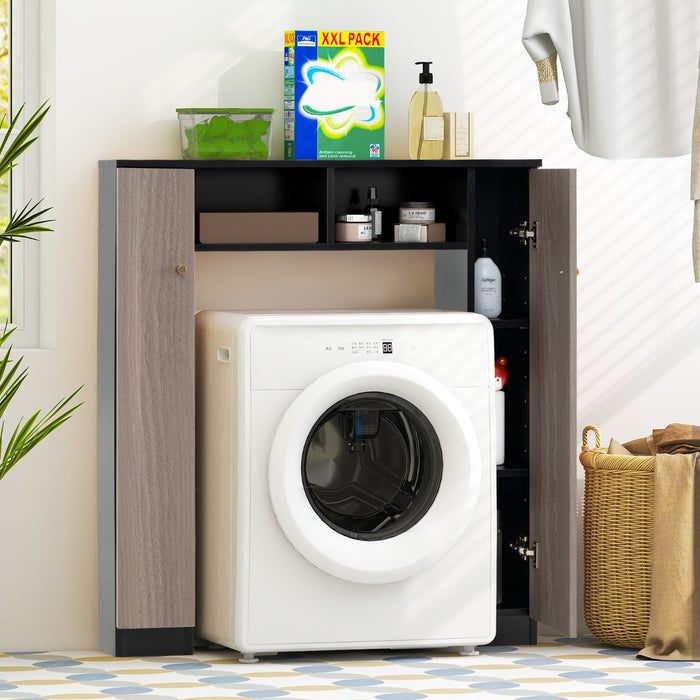 Scaffale sopra wc con doppia anta 2 scomparti aperti e 4 ripiani regolabili, Mobile a ponte per bagno Marrone-Armadietti da bagno