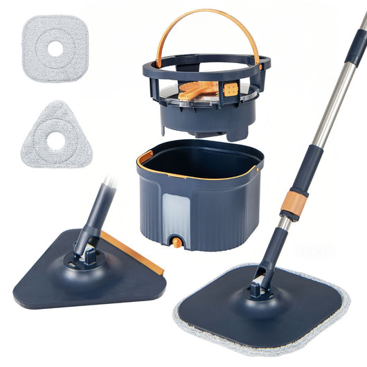 Teste mocio quadrata e triangolare con strizzatura automatica, Sistema di separazione acqua sporca e pulita Blu scuro-Strumenti pulizia