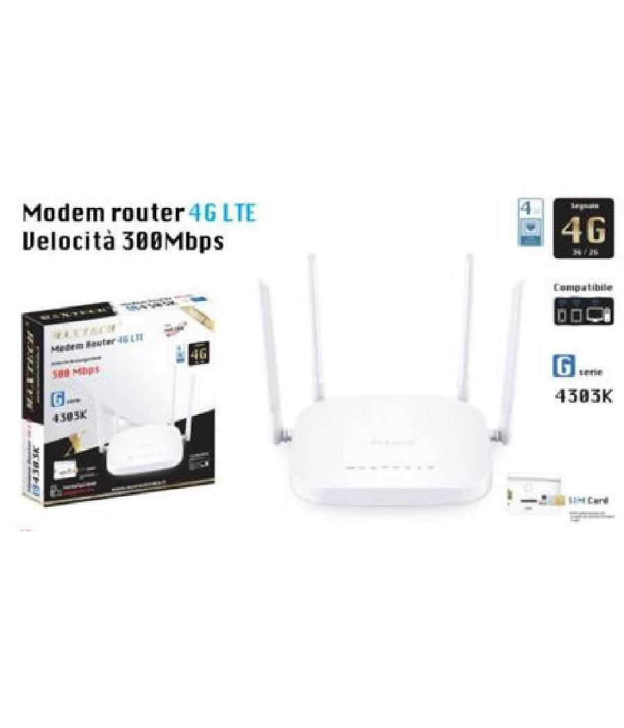 Modem Router 4g Lte 300mbps Ad Alta Velocità  Sim Card 4 Antenne Maxtech Ma200         