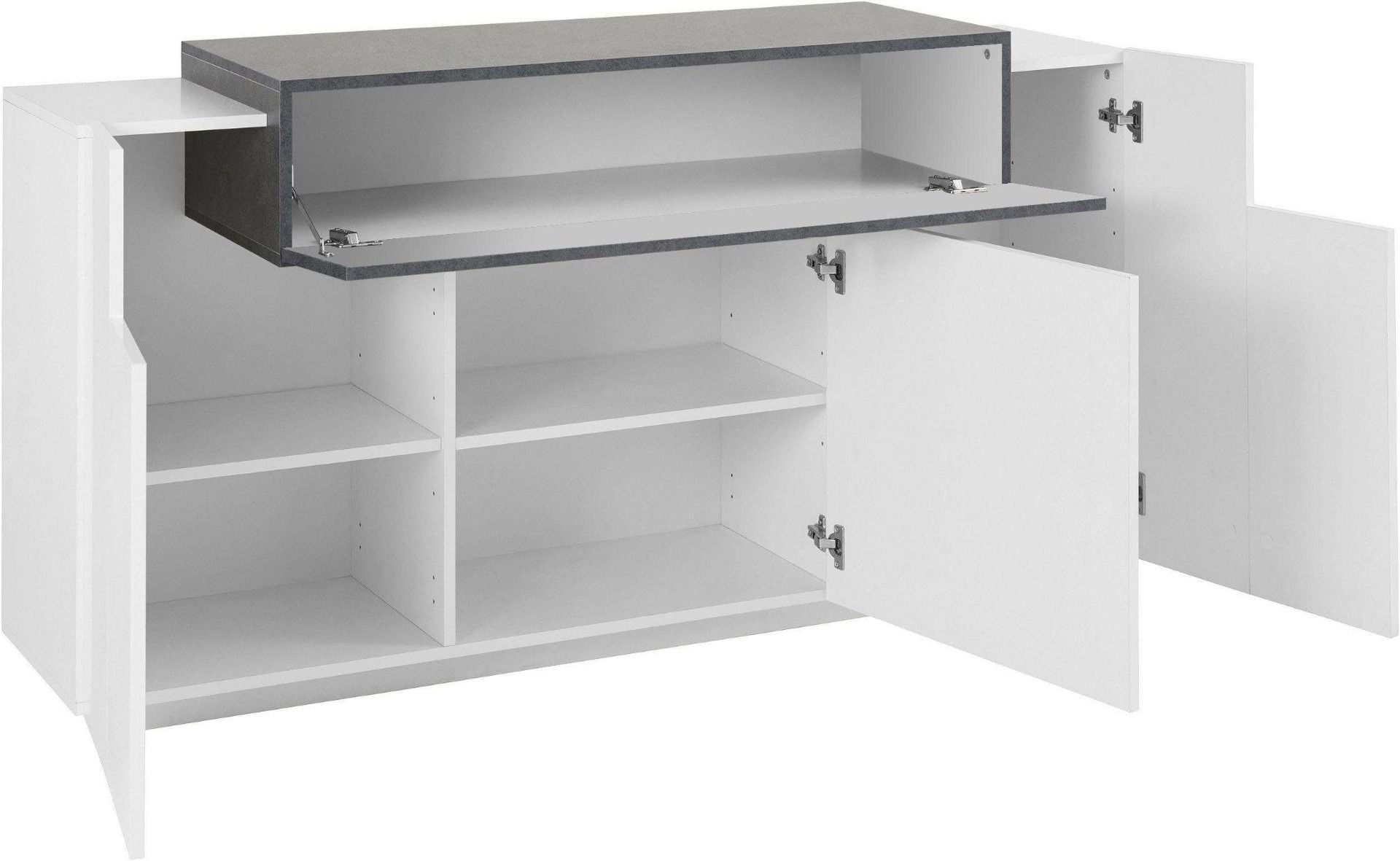 Madia moderna di design con 3 ante e una ribalta in finitura Bianco lucido e Ardesia, ZTCNV98440103