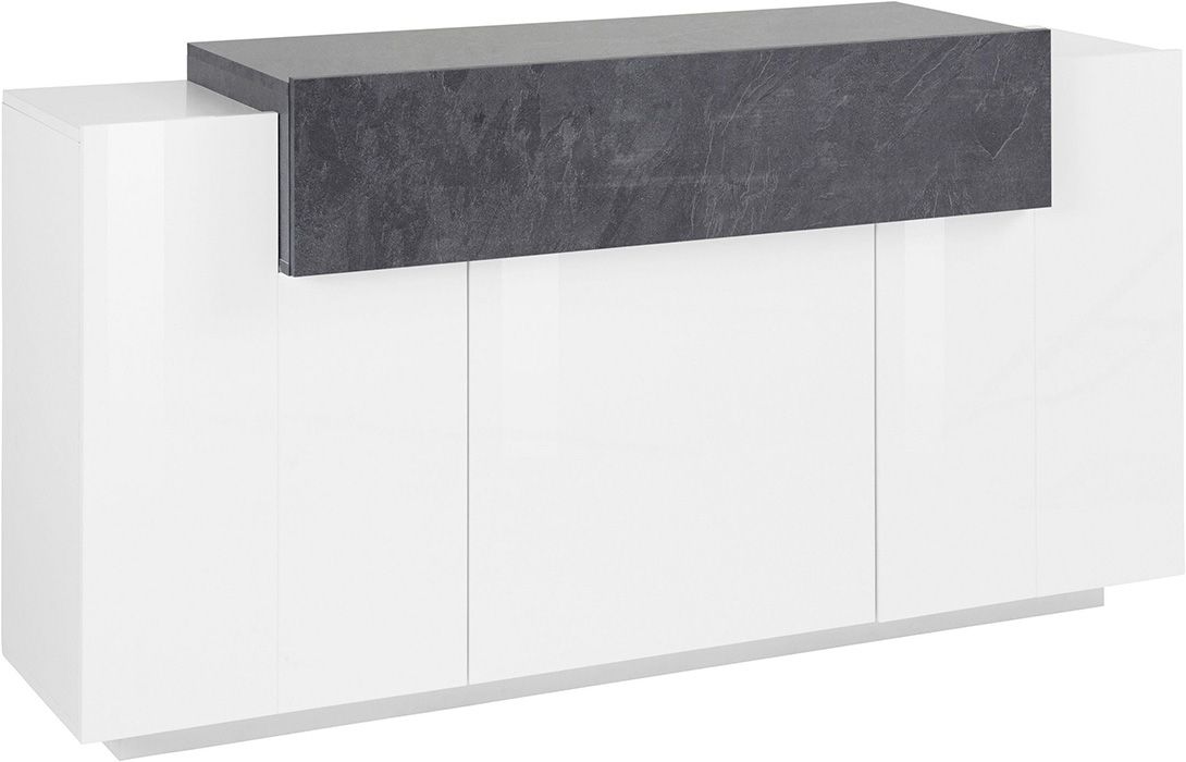 Madia moderna di design con 3 ante e una ribalta in finitura Bianco lucido e Ardesia, ZTCNV98440103