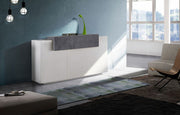 Madia moderna di design con 3 ante e una ribalta in finitura Bianco lucido e Ardesia, ZTCNV98440103