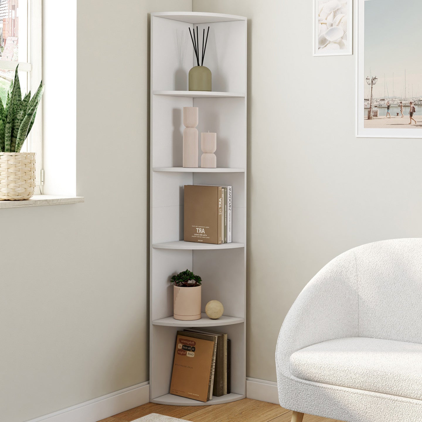 IDMarket - MODULA Scaffale a muro angolare bianco a 5 livelli, autoportante o a parete