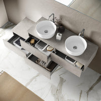 Mobile Bagno 160cm Con Doppio Lavabo, 4 Basi Con Cassetti E Specchio Con Lampada - Rovere Miele