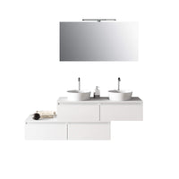 Mobile Bagno 160cm Con Doppio Lavabo, 4 Basi Con Cassetti E Specchio Con Lampada - Bianco