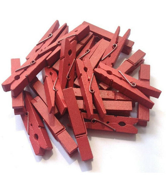 Mollette Pinze  In Legno Per Decorazione Mollettine Rosse Da 3.5 Cm Portafoto         
