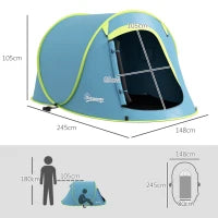 Tenda da Campeggio Pop Up Impermeabile con Accessori e Borsa di Trasporto, 245x148x105 cm, Blu