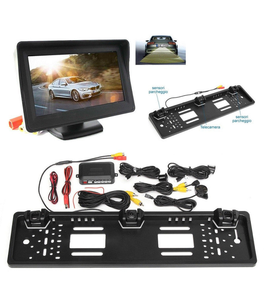 Monitor Portatarga Con Telecamera E Sensori Di Parcheggio Monitor Da 4.3"         