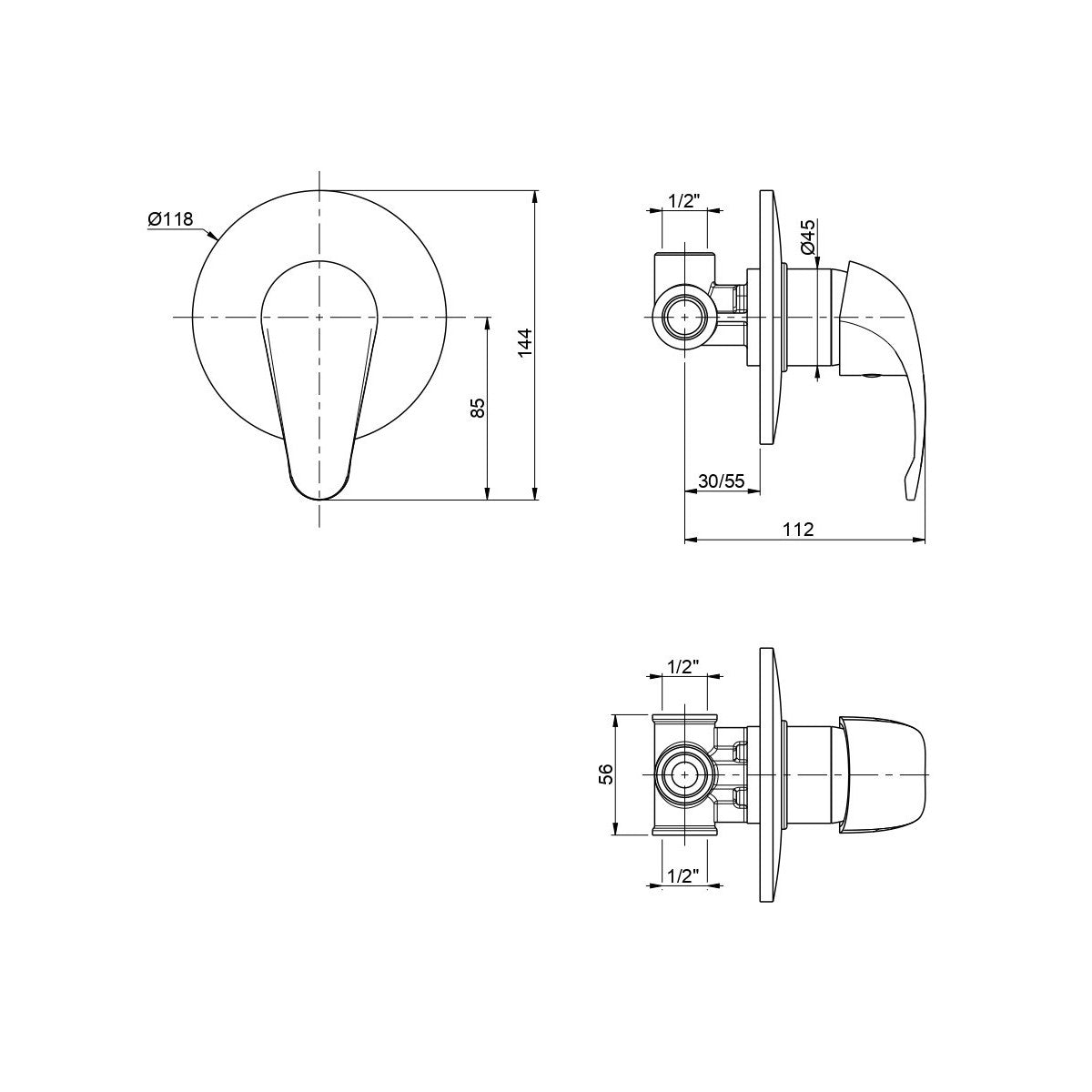 Monocomando doccia da incasso cromato squalo