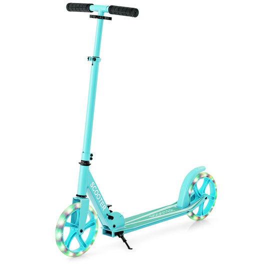 Monopattino per adolescenti e adulti con 2 ruote illuminate con freno carico 110kg, Monopattino pieghevole Verde-Monopattini