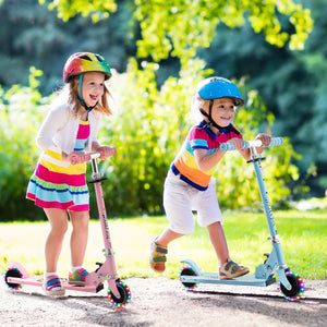 Monopattino per bambini con ruote a led manubrio regolabile, Monopattino per bambini con meccanismo pieghevole Azzurro-Monopattini