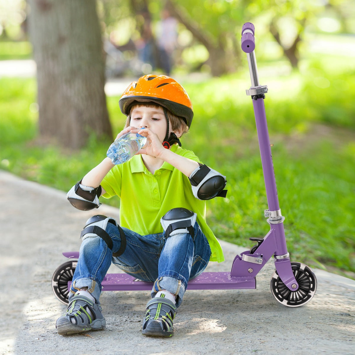 Monopattino per bambini con ruote a led manubrio regolabile, Monopattino per bambini con meccanismo pieghevole Viola-Monopattini