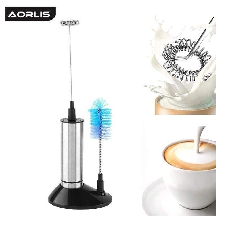 Montalatte Elettrico a batteria 2 in 1 Aorlis in Acciaio Pratico Mixer con base - ZENCOCCO