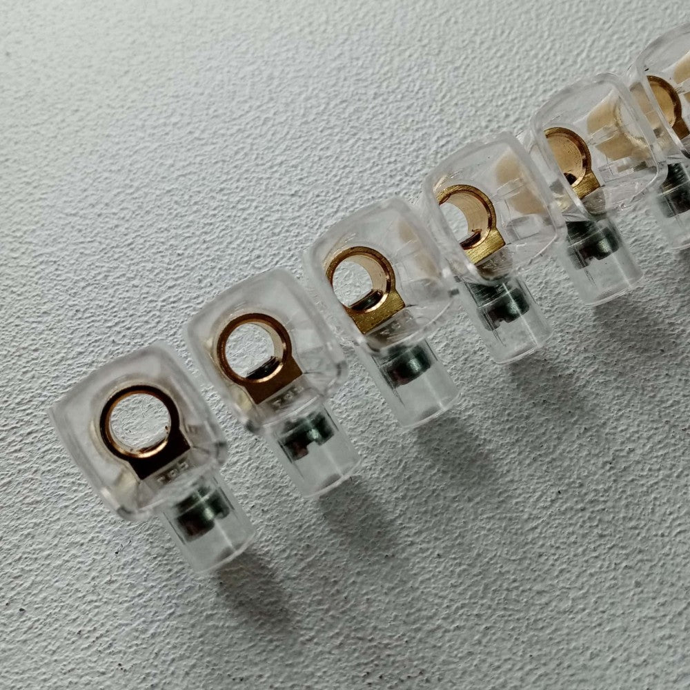 Morsetti unipolari da 1,5mmq connettori trasparenti in stecca da 10 pezzi cadauno