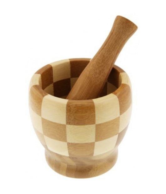 Mortaio Pestello Manuale 11.5x10 Cm In Bamboo Legno Per Pesto Spezie Condimento         