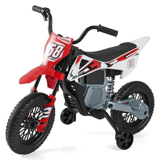 Moto elettrica 107 x 56 x 70 cm con rotelle di allenamento rimovibili design motocross rosso PP 20_0018192