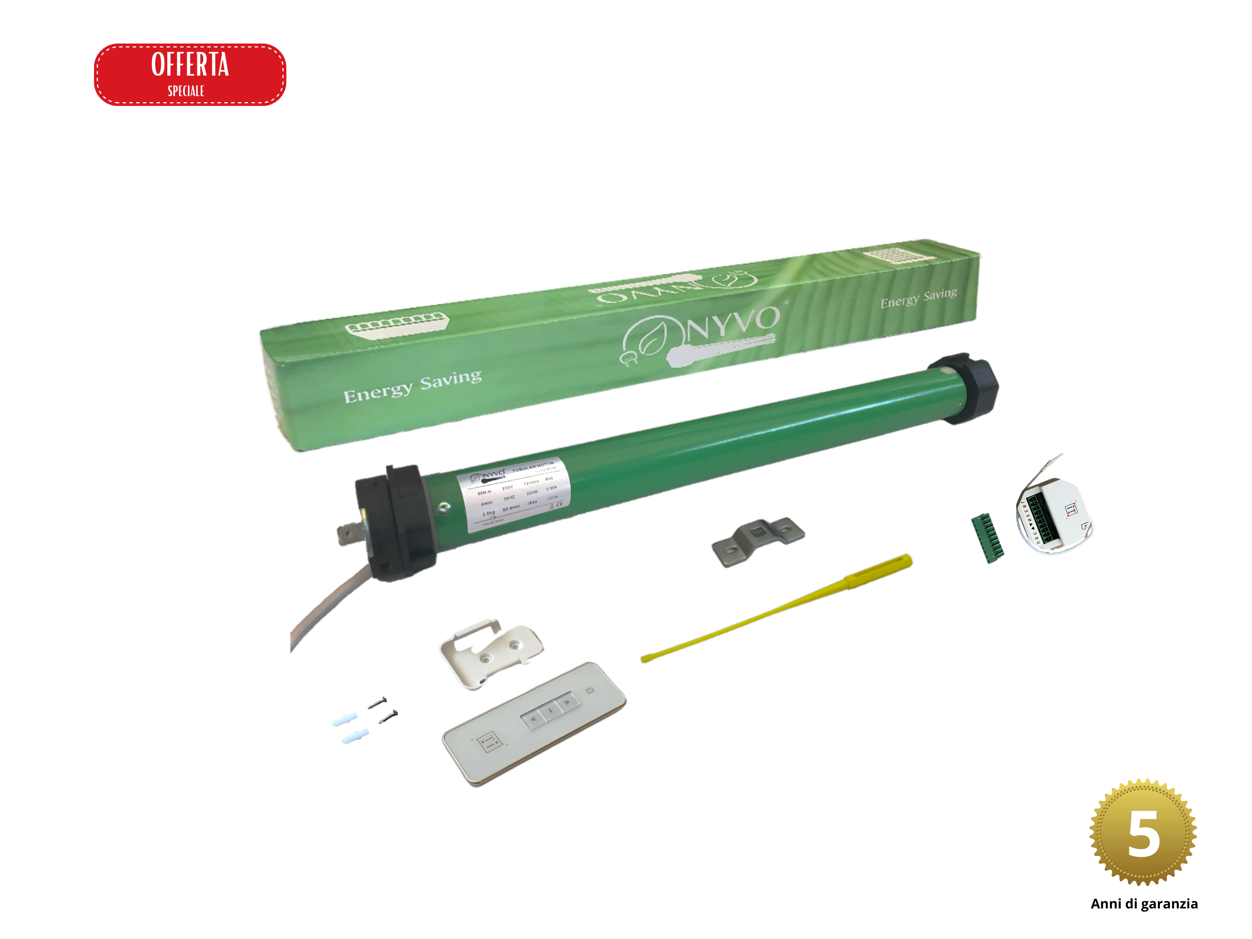 Motore tapparella 60 kg - 30 Nm Kit con centralina e telecomando