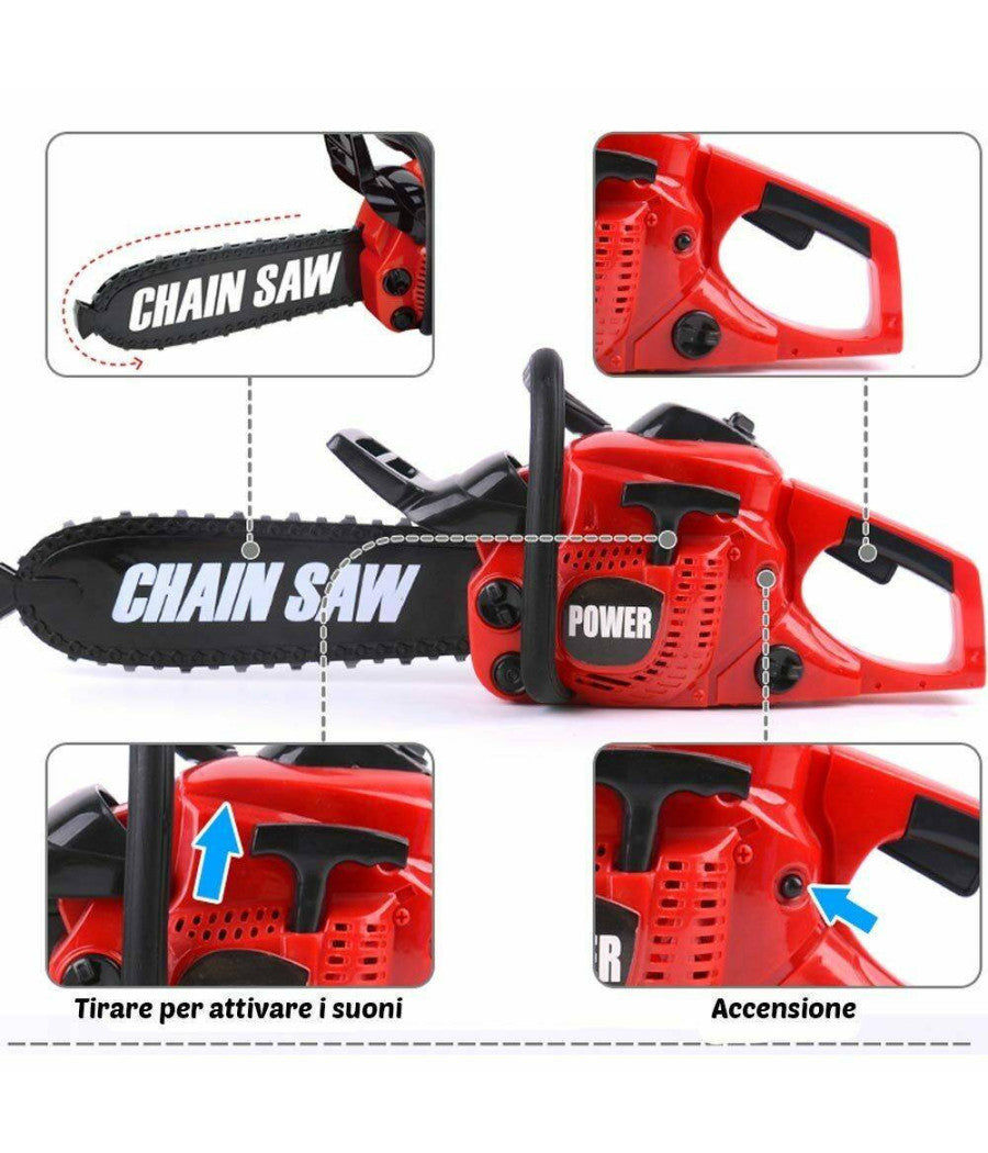 Motosega Giocattolo Per Bambini Sega Elettrica Funzionante Con Suoni Realistici         