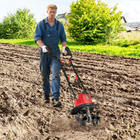 Motocoltivatore da giardino pieghevole con larghezza, Motozappa elettrica a filo di lavoro 32cm e profondit¨¤ 22cm Rosso-Deposito utensili Tool