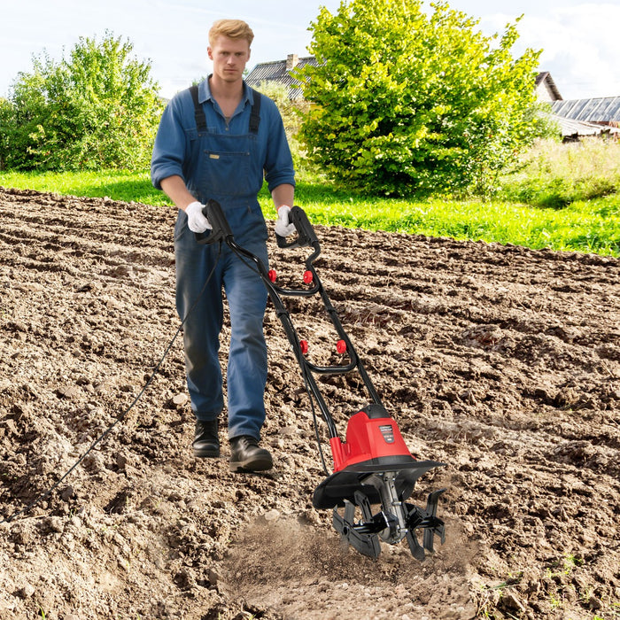 Motocoltivatore da giardino pieghevole con larghezza, Motozappa elettrica a filo di lavoro 32cm e profondit¨¤ 22cm Rosso-Deposito utensili Tool