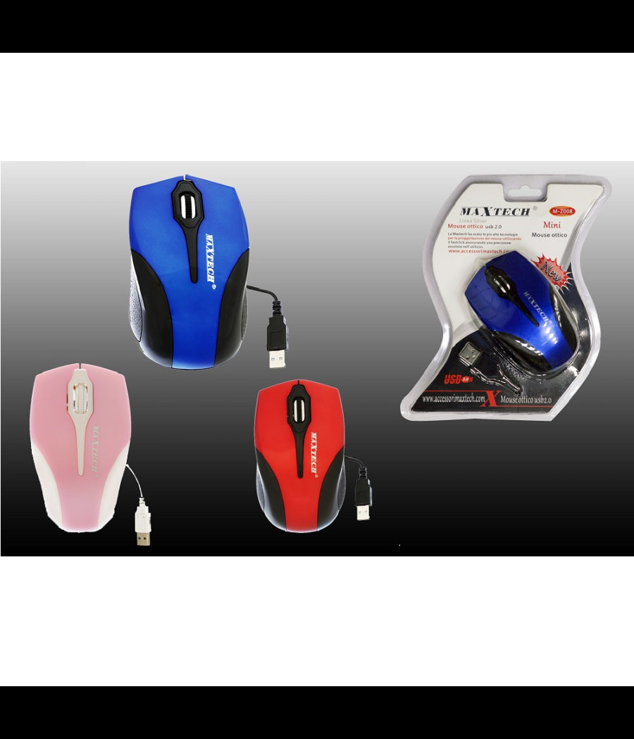 Mouse Con Cavo Usb Ottico Mini Con Filo Per Computer Pc Portatile Notebook Maxtech M-z008         