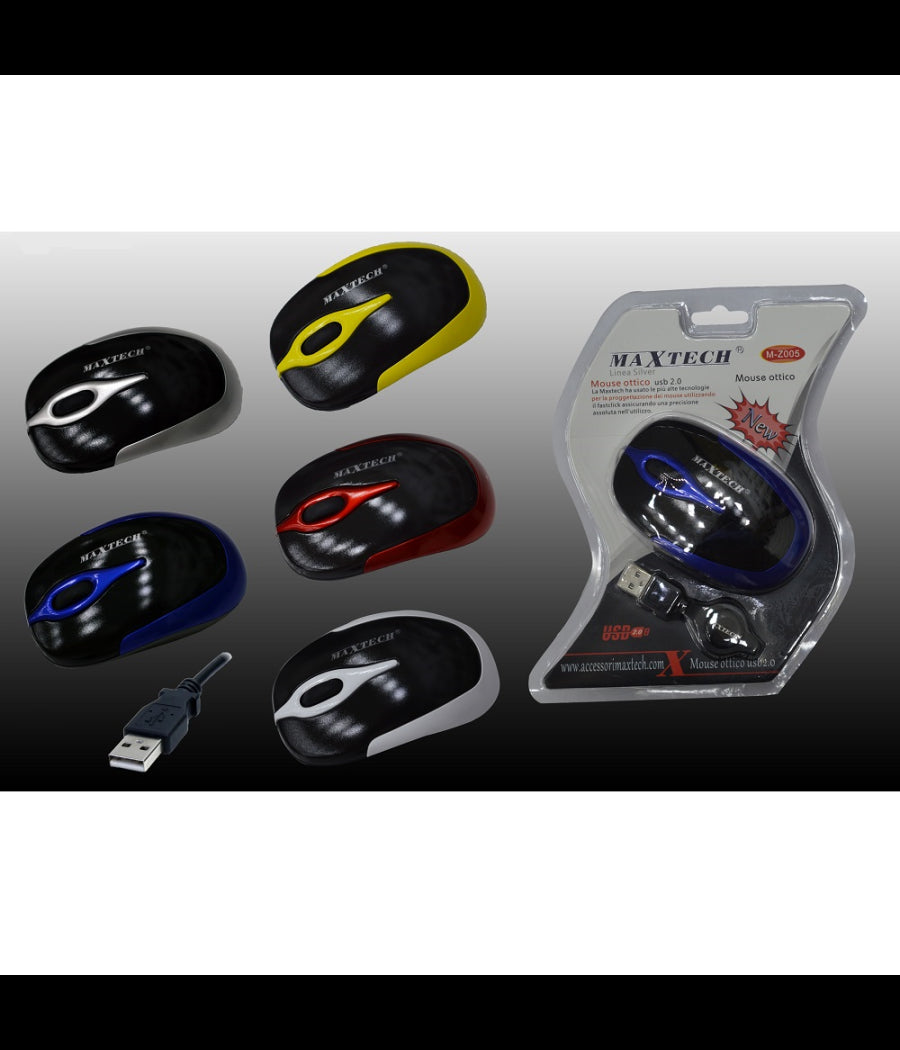 Mouse Con Cavo Usb Ottico Per Computer Pc Portatile Notebook Filo Maxtech M-z005         