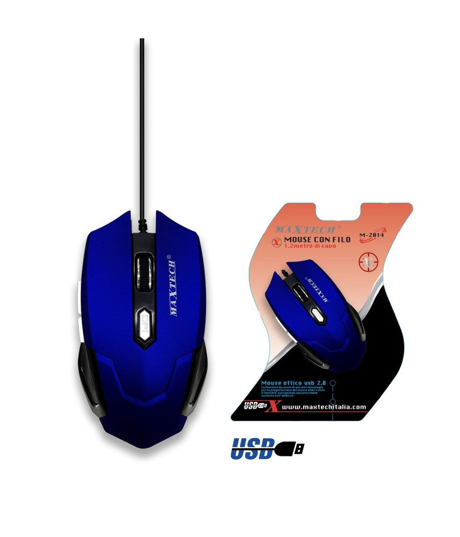 Mouse Da Gioco Gaming Per Computer Pc Cavo Usb 2.0 Filo 1.2 Mt Tasti Maxtech M-z014         