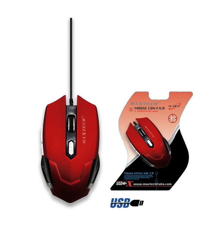 Mouse Da Gioco Gaming Per Computer Pc Cavo Usb 2.0 Filo 1.2 Mt Tasti Maxtech M-z014         